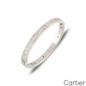 Cartier White Gold Pave Diamond Love Bracelet Size 17 N6033602